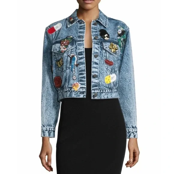 ALICE + OLIVIA EMBELLISHED DENIM JACKET SZ XS - Picture 9 of 13